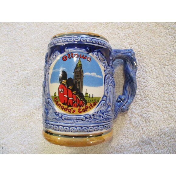 German Stein Ottawa Canada Beer Stein Vintage Ceramic Bar Ware Beer Mug blue - Picture 1 of 7